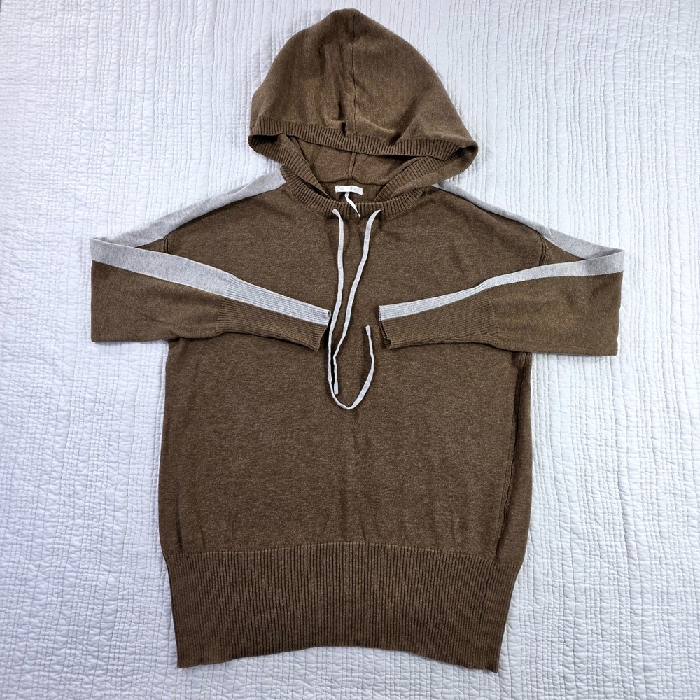Stitchdrop Pullover Knit Hoodie Womens Large Brown EUC Contrast Stripe